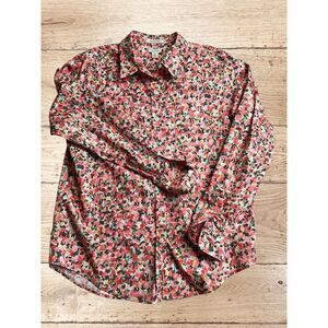 LL Bean Button Front Shirt‎ 100% cotton watercolor floral size medium